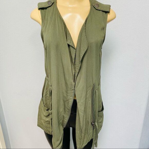 ModCloth Olive Haute Utility Cargo Drape Vest small - Picture 4 of 10